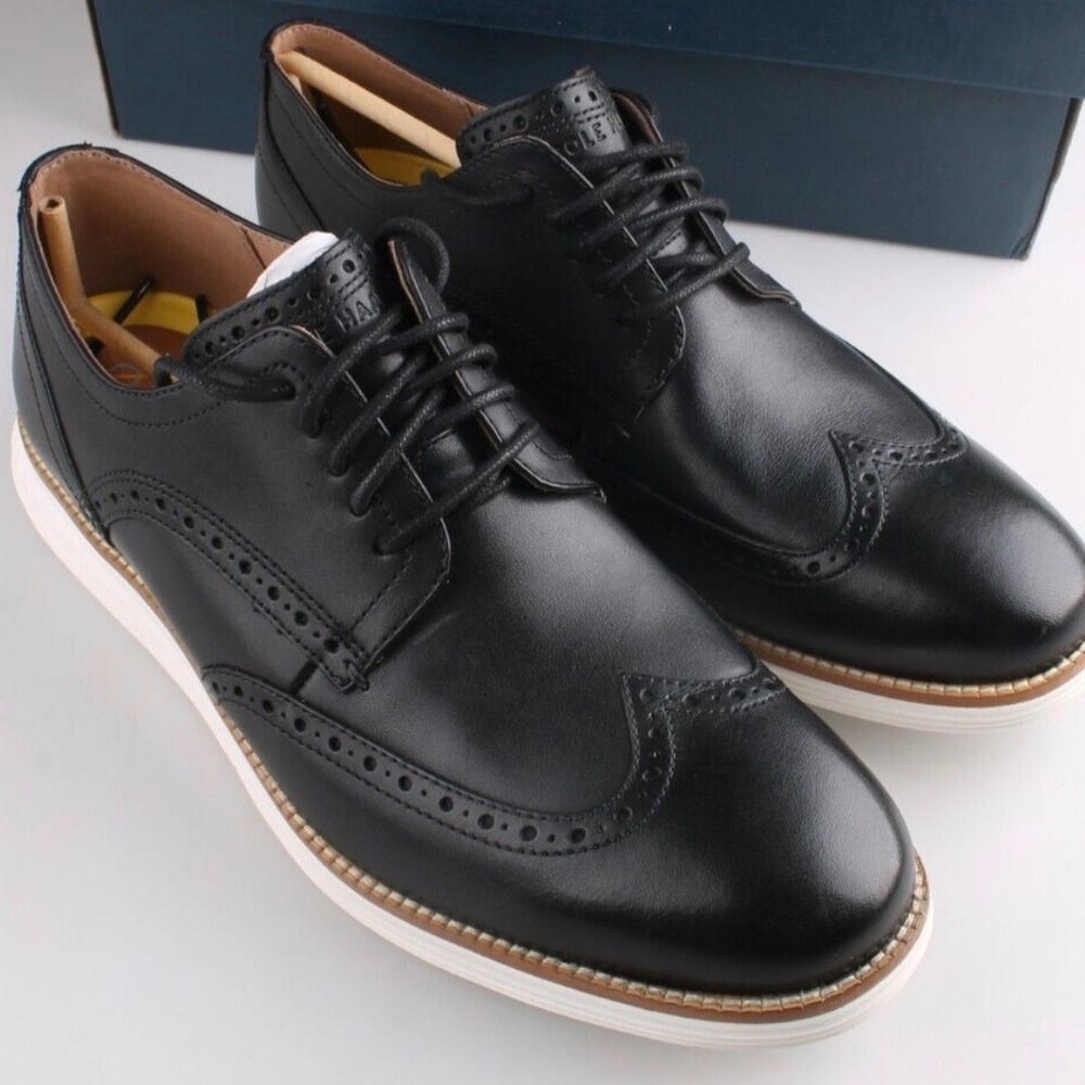 Cole Haan Grand.OS Mens Black Leather Wingtip Oxford Shoes Size 8.5M